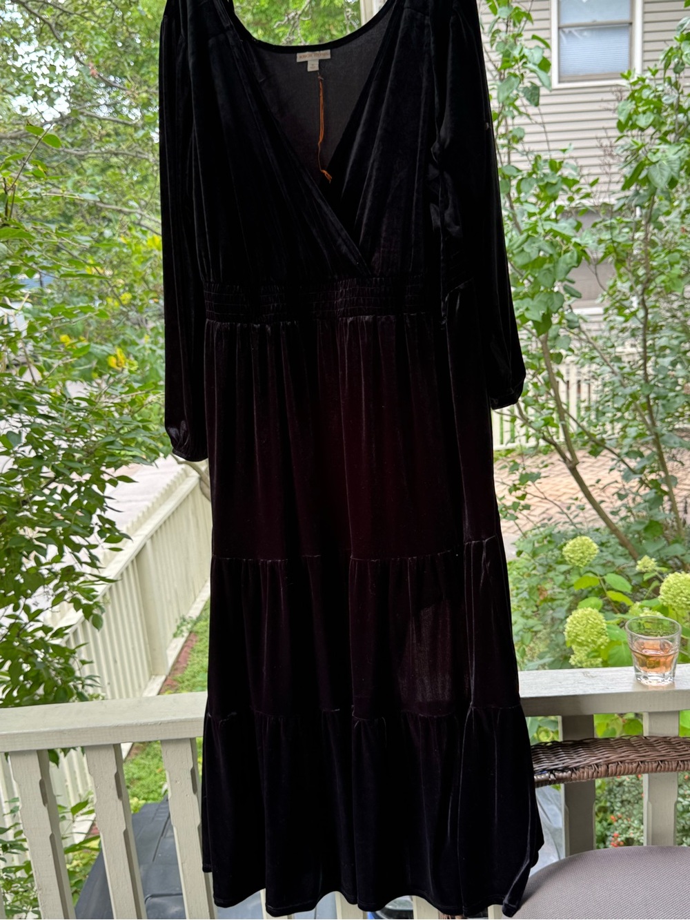 Knox Rose Black Velvet V-Neck Tiered Maxi Dress